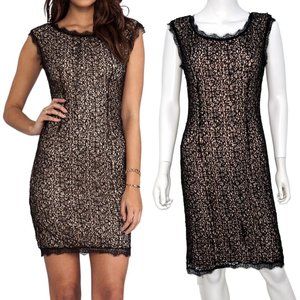 Halston Heritage Cap Sleeve Lace Sequin Sheath Short Mini Dress in Black Size 8